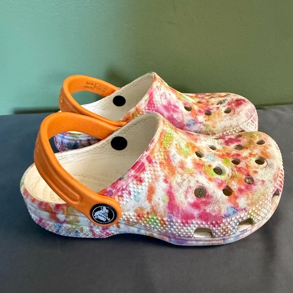 Crocs Unisex Kids Sz C 11 Classic Orange Zing Tie Dye Graphic Clogs - Picture 1 of 8